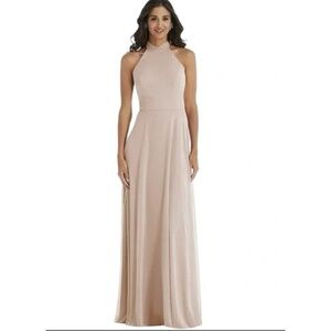 After Six Halter Dress 4 Sleeveless Flowy Peach Rose Floor Length Wedding Nude